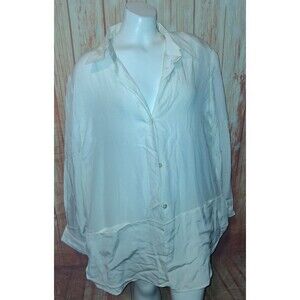 Diane Gilman Cream Long Sleeve Button Up Silk Blouse Sz 1X